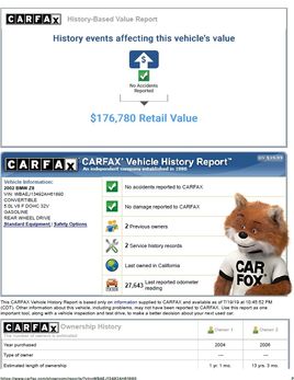 CARFAX Vehicle History Report for this 2002 BMW Z8 WBAEJ13492 AH61890 1