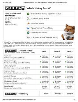 CARFAX Vehicle History Report for this 1999 FERRARI F550 MARANELLO ZFFZR49 A9 X0115837