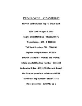 1955 Corvette Numbers